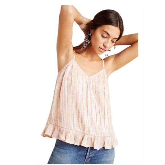 BARBIE VIBES Anthropologie Pink Sequin Top - Picture 1 of 4